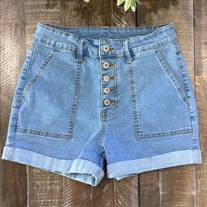 Sidefeel High Waisted Button Fly Stretchy Denim Shorts Size 8